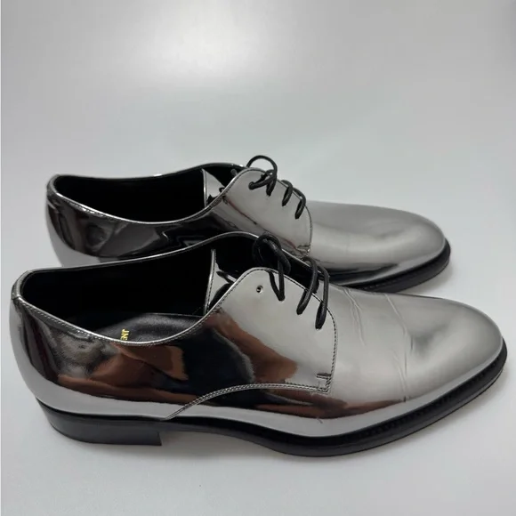 Saint Laurent Adrien 25 Metallic Leather Derby Shoes Silver Men’s EU 40/US 7